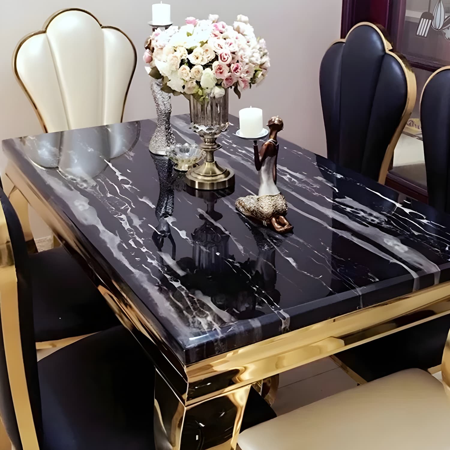 Luxury Gold Base Dining Table Faux Marble Home Kitchen Table - image 3