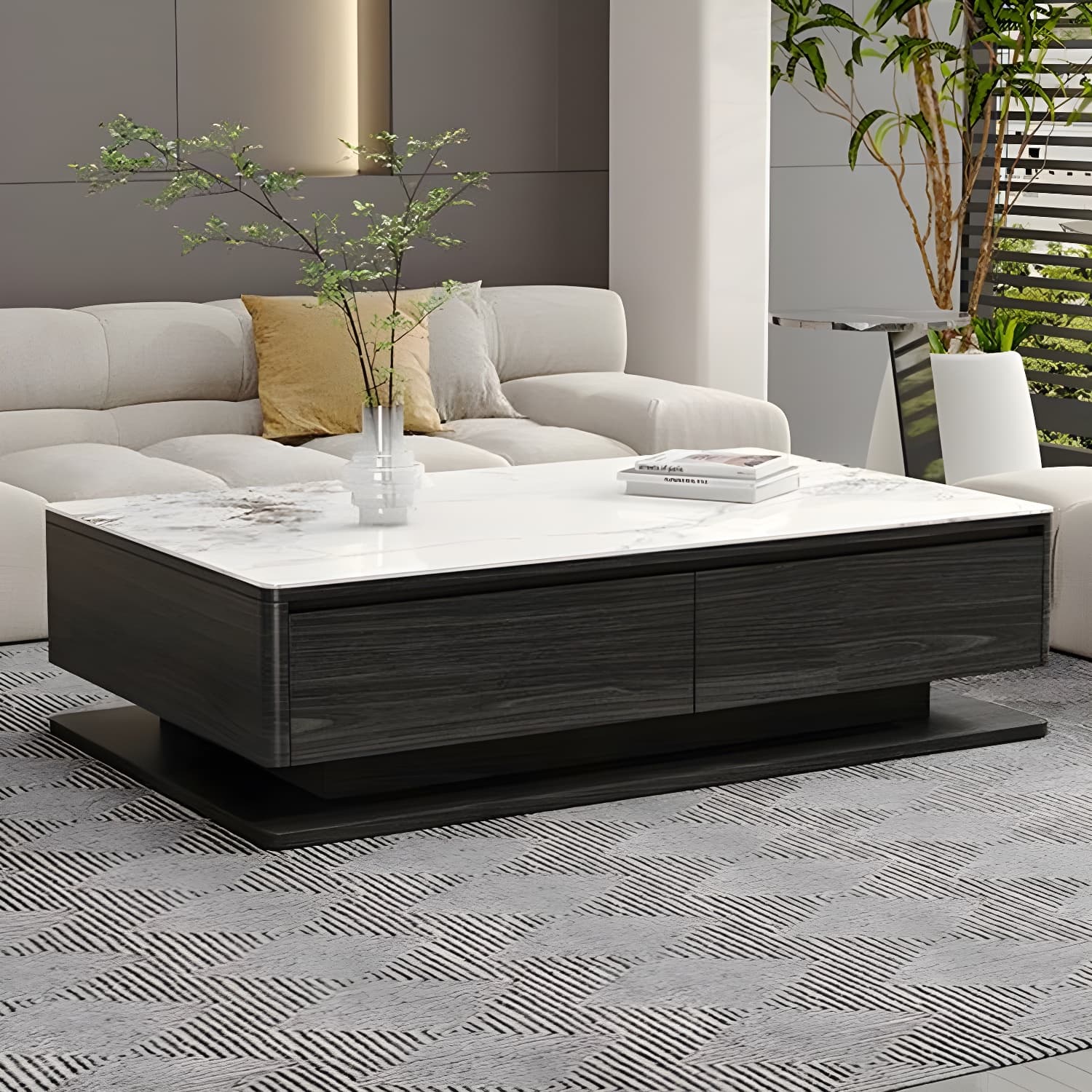 Modern 17" H Rectangular Stone Coffee Table with Four Drawers for Home - image 8