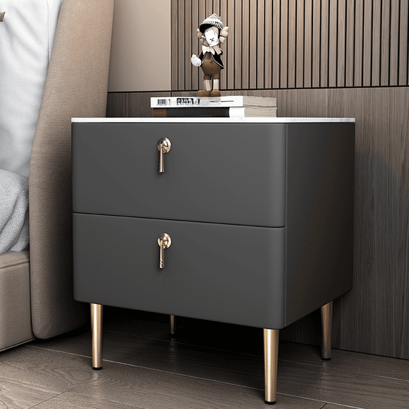 Minimalist 2-Drawer Stone Countertop Bedside Cabinet with Legs - image 4