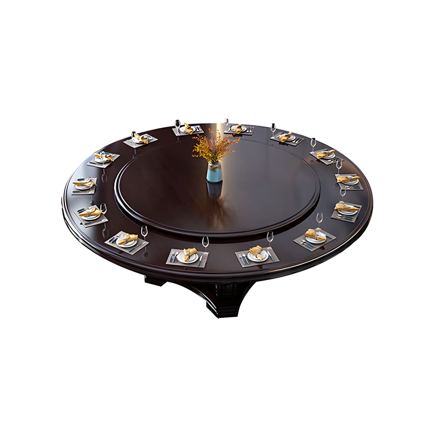 Round Solid Wood Dining Table Modern Turntable Furniture with Pedestal Base