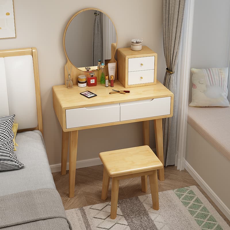 Contemporary Medium Wood Rubberwood Push-Pull Standing Makeup Vanity, No Suspended, Non-Upholstered Chair(s) - image 7