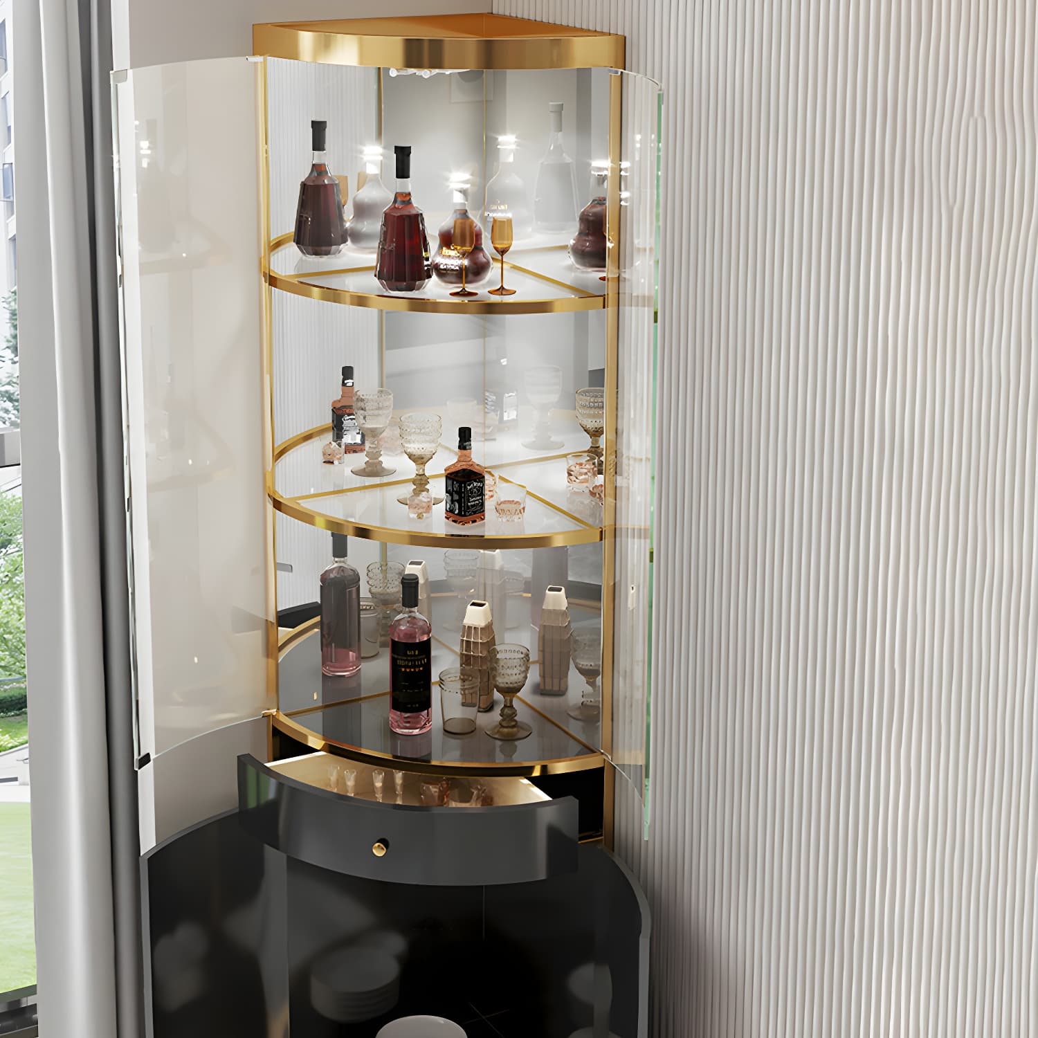 Glam Metal Corner Glass Paned Knobs Accent Cabinet with Shelves - image 18