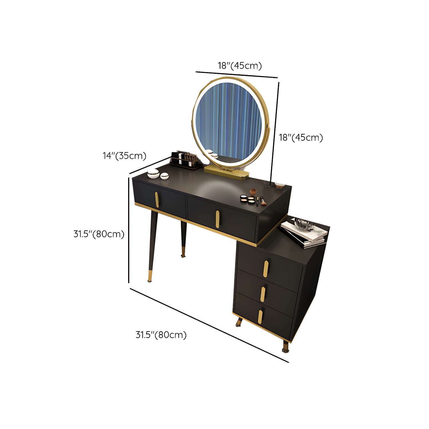 Contemporary Make-up Vanity with Wooden Top and Drawers for Bedroom - image 12
