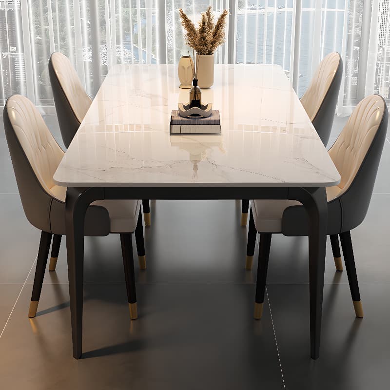 Trendy White/Charcoal/Light Gray Rectangle Scratch Resistant Sintered Stone Top Dining Table for 4/8 People/Seats 6, Standard Table Height - image 9