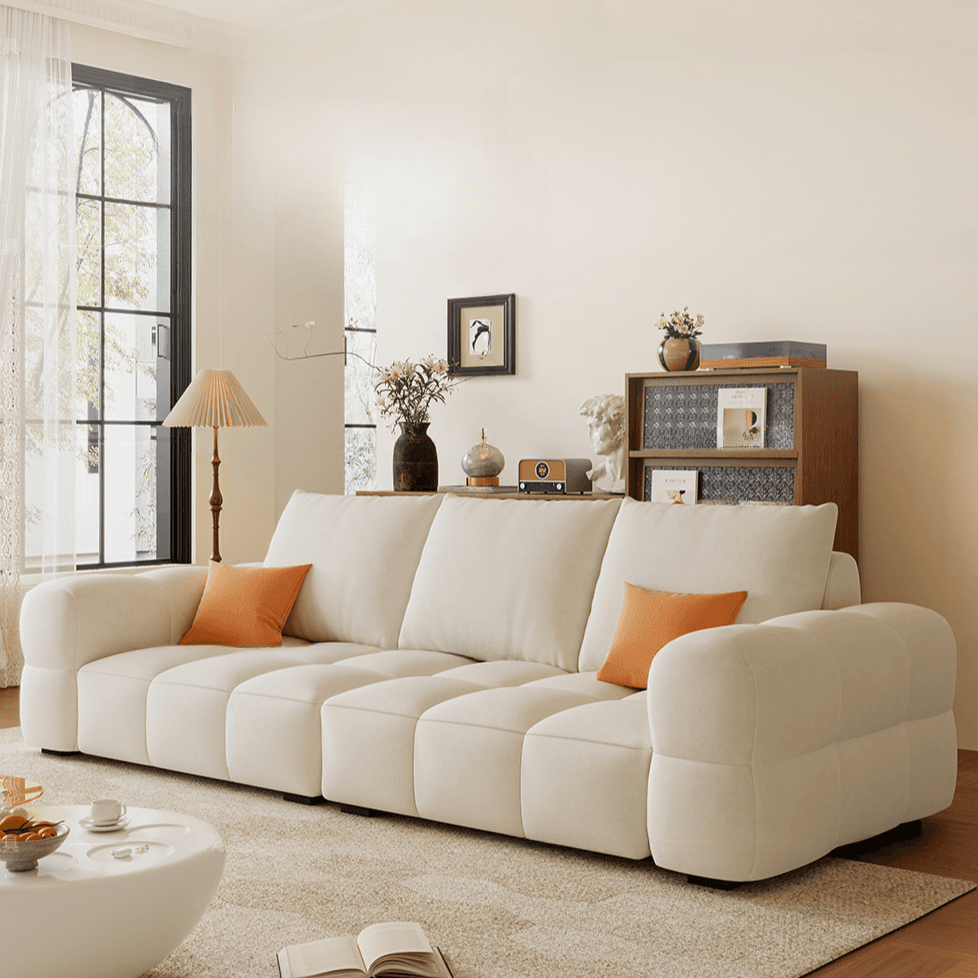 Contemporary Solid Color Tear Resistant Standard Sofa in Light Gray/Ivory/Coffee for 5/4 with 2 Pillows - image 12
