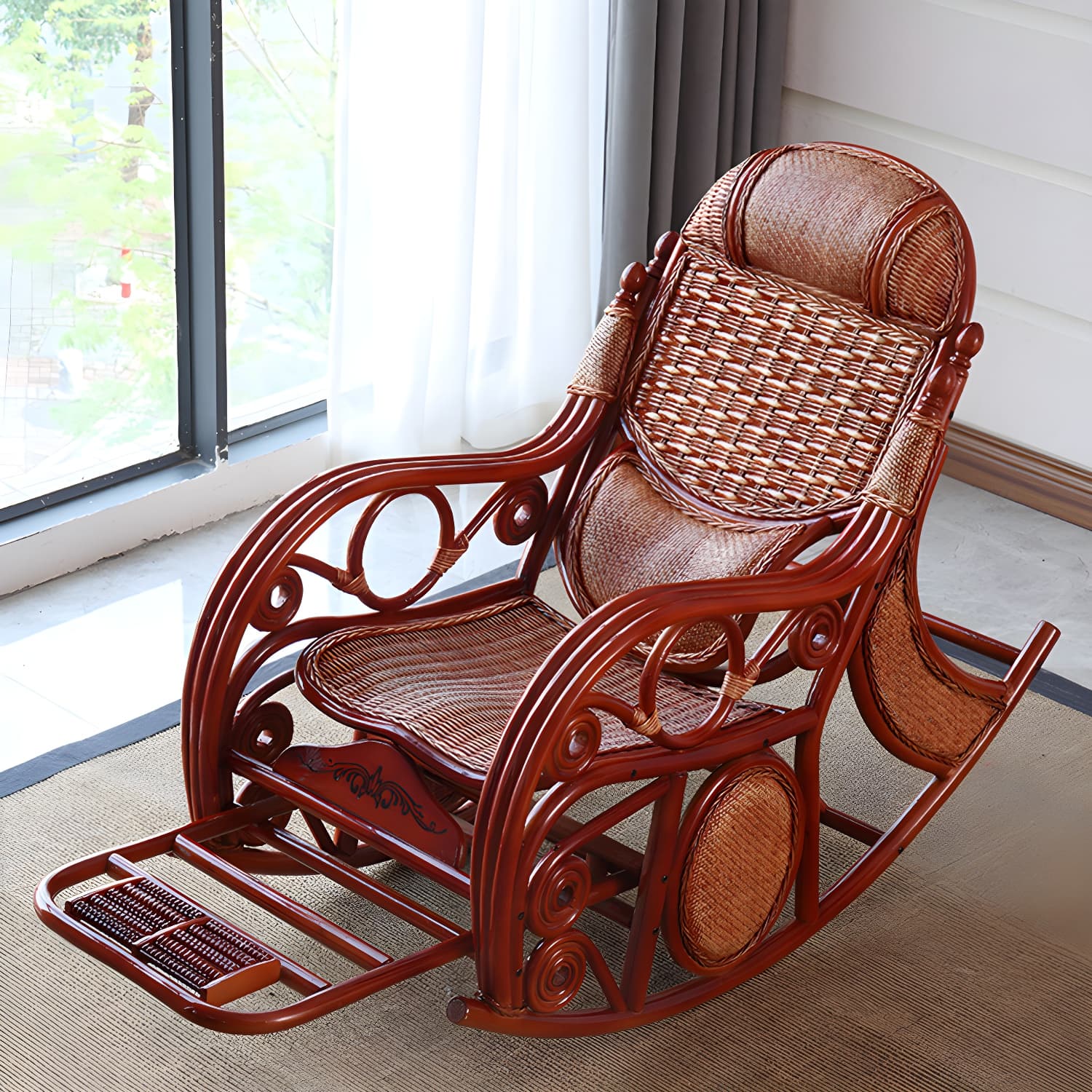 Traditional Spindle Rocking Accent Chair Tobacco Finish Rocker Chair Reclining - image 9