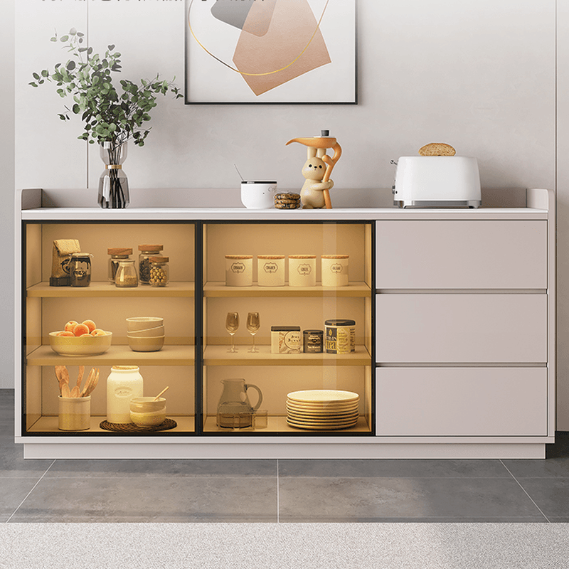Simple Sideboard with 3 Drawers, Hutch Cabinets, Standard/Narrow/Wide Sizes, 1 Shelf, Sintered Stone Countertop, and 2/3/Single Doors - image 5