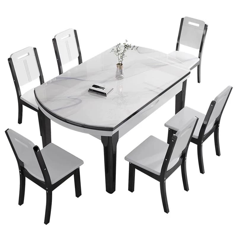 Stone Top Extendable Dining Set with Wood Legs Chairs for Home