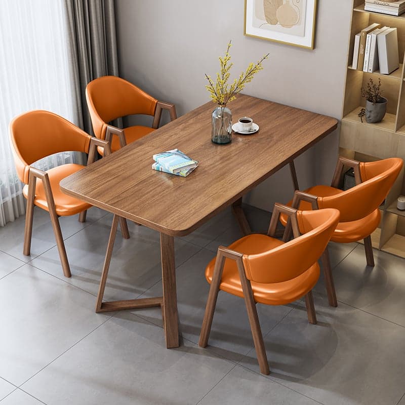 Dining Table Set with Recycled Wood Top and Sleighing Base, Padded Chair with Back and Armrest, 5-piece in Auburn - image 11