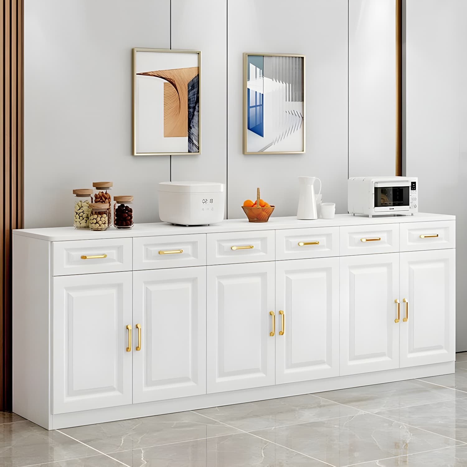 Modern Wood Sideboard Credenza with Drawers and Interior Shelves - image 6