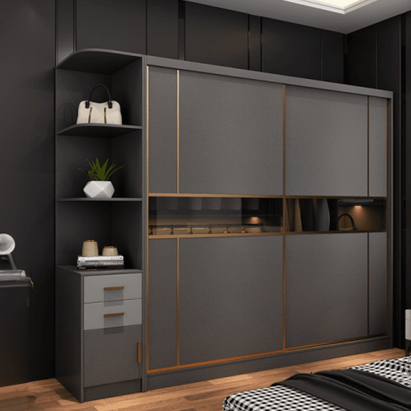 Unfixed Timber Wardrobe Closet in Graywash Wood with Gliding Soft Close Door and Soft Close Drawer in a Modern Style