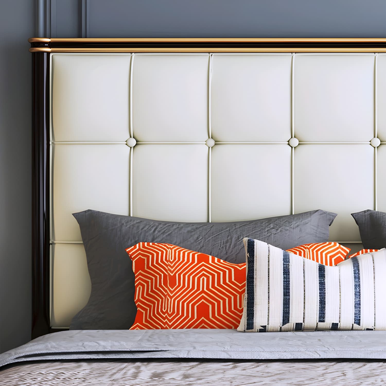 Modern Standard Bed with Tufted Upholstered Headboard and Soild Wood Legs - image 9