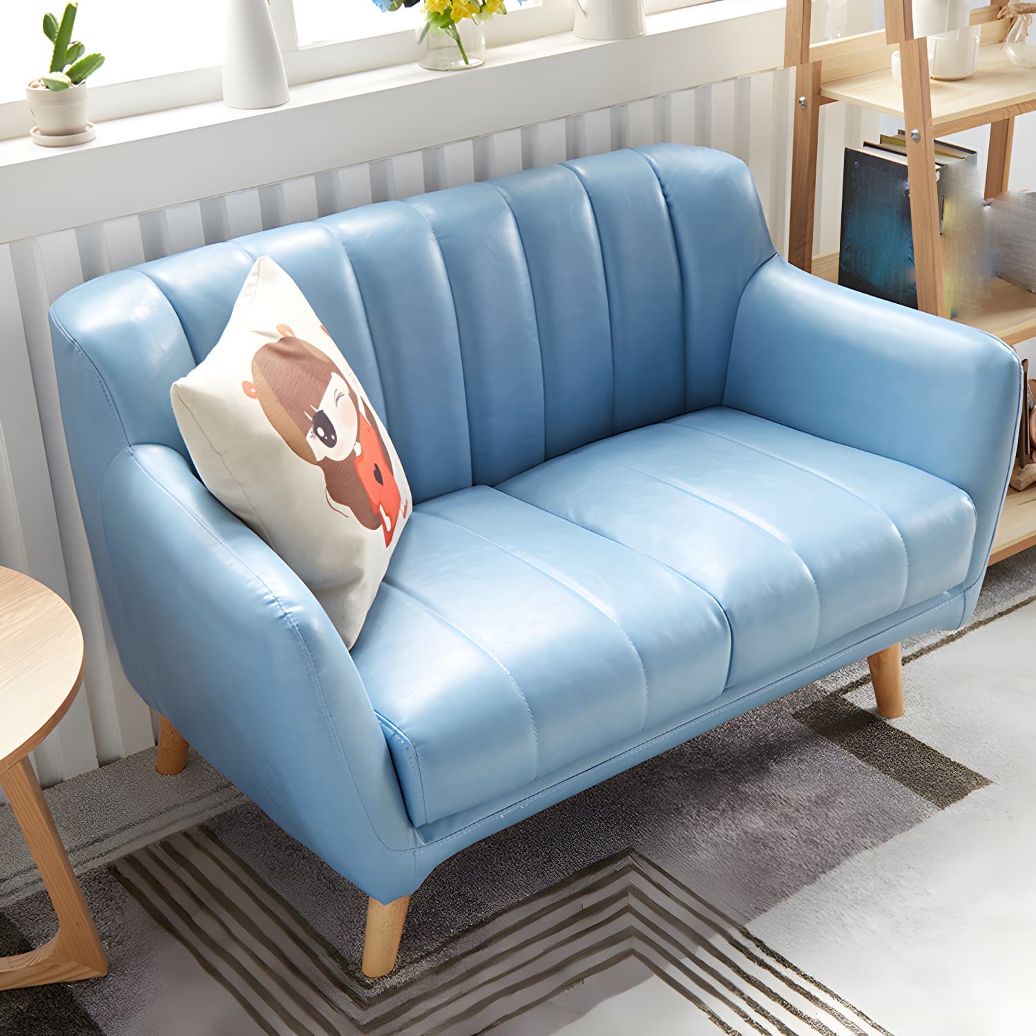 Modern Stain-Resistant Leather Sofa Square Arm Settee with Tight Back - image 7
