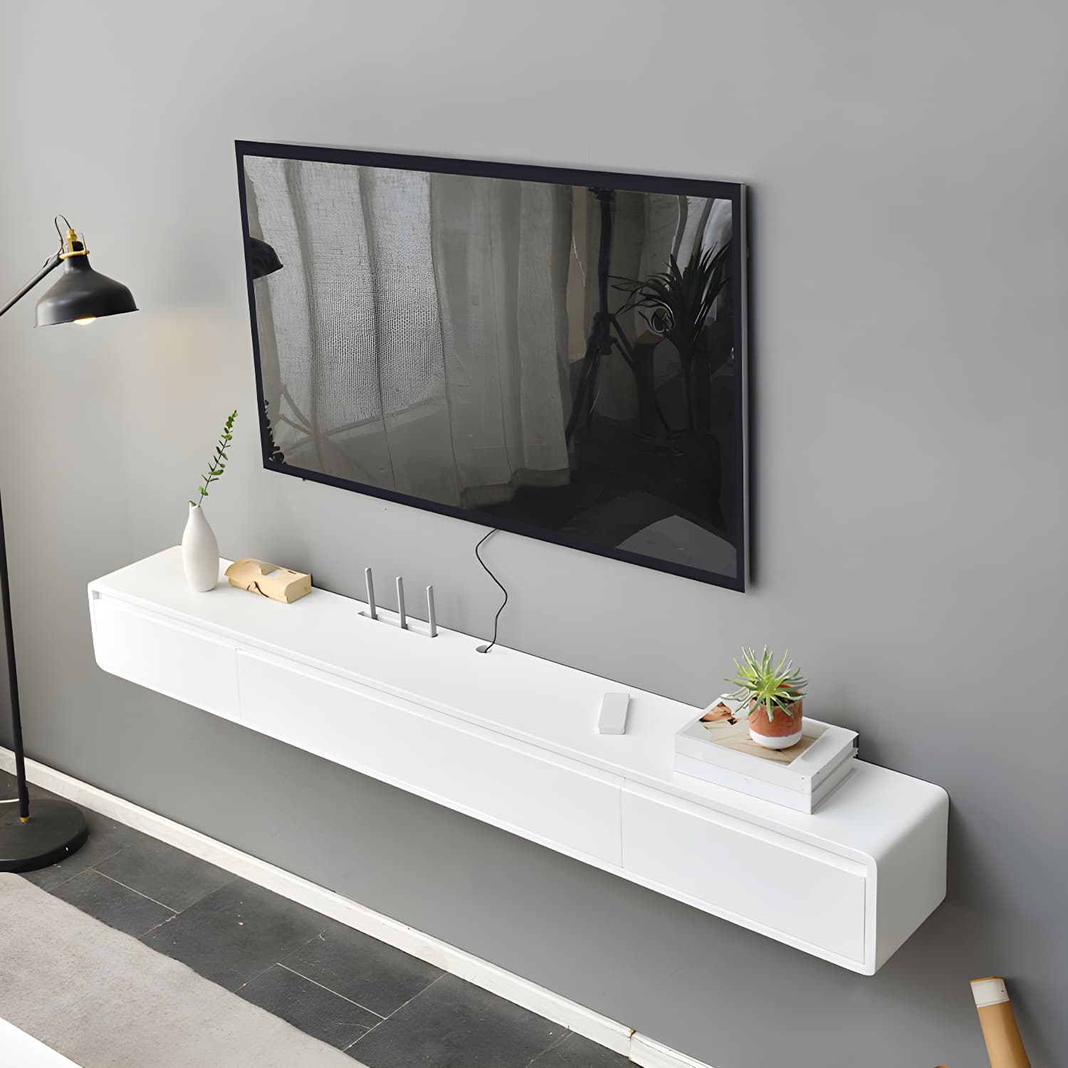 Wall-mounted TV Console Solid Wood TV Media Console with Drawers - image 7