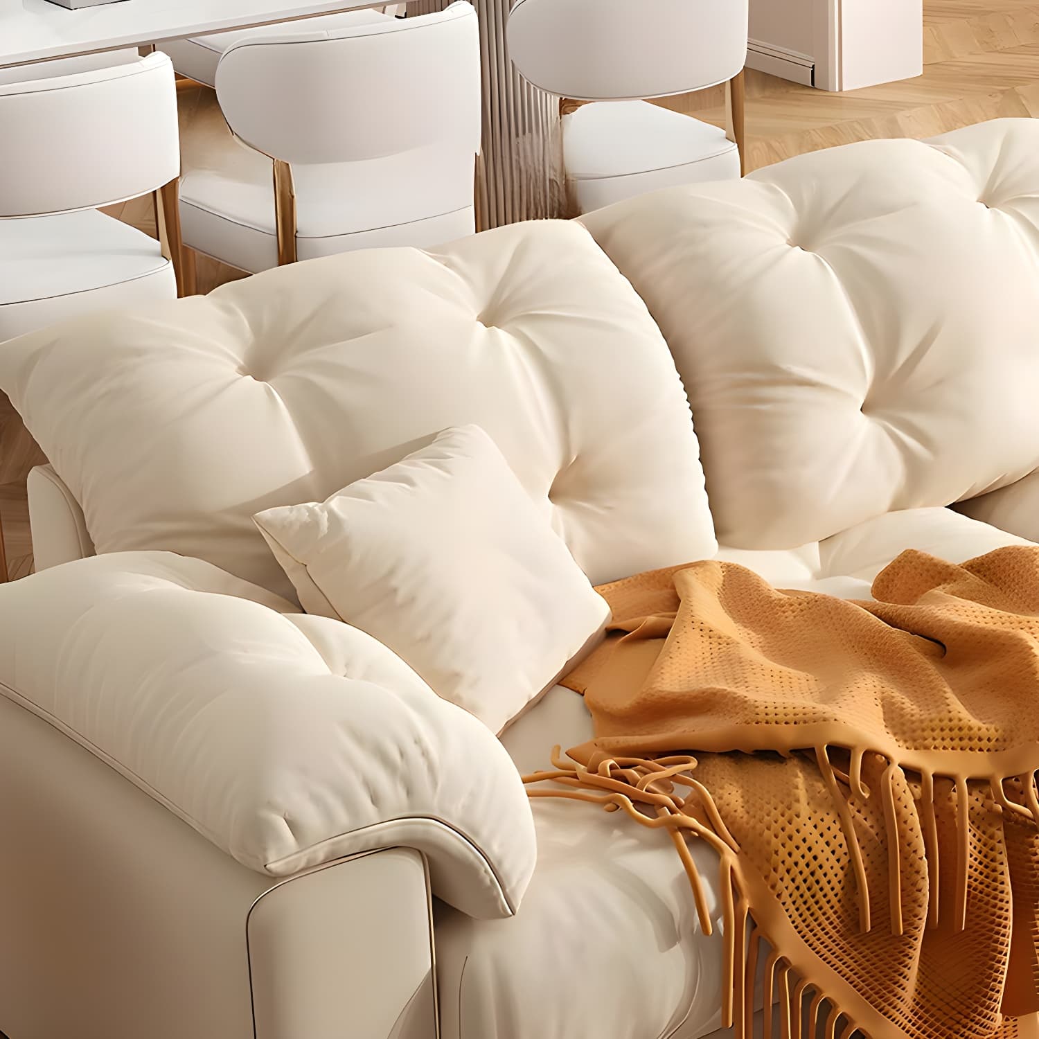 Modern Tufted Sectional Sofa in Off-White with Pillow Top Arm - image 9