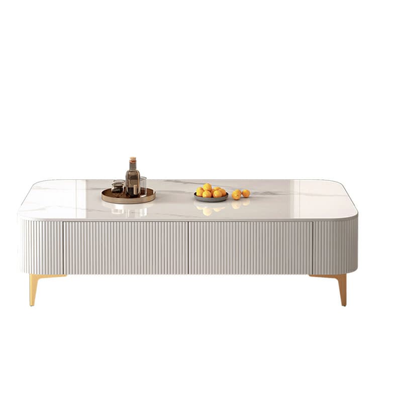 Mission Style Single Oblong Stone Coffee Table with 4 Legs for Home