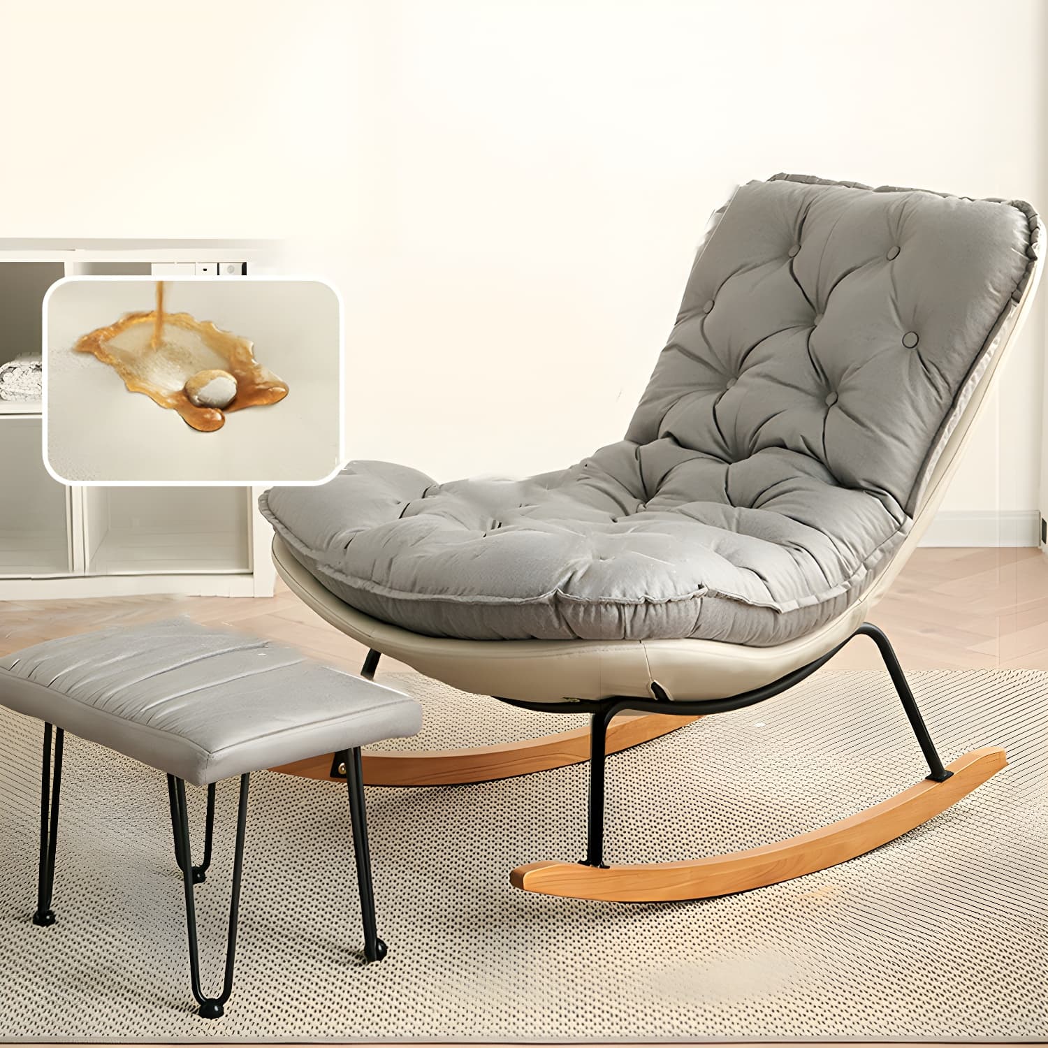 41" Wide Upholstered Button-Tufted Rocking Accent Chair with Legs - image 7