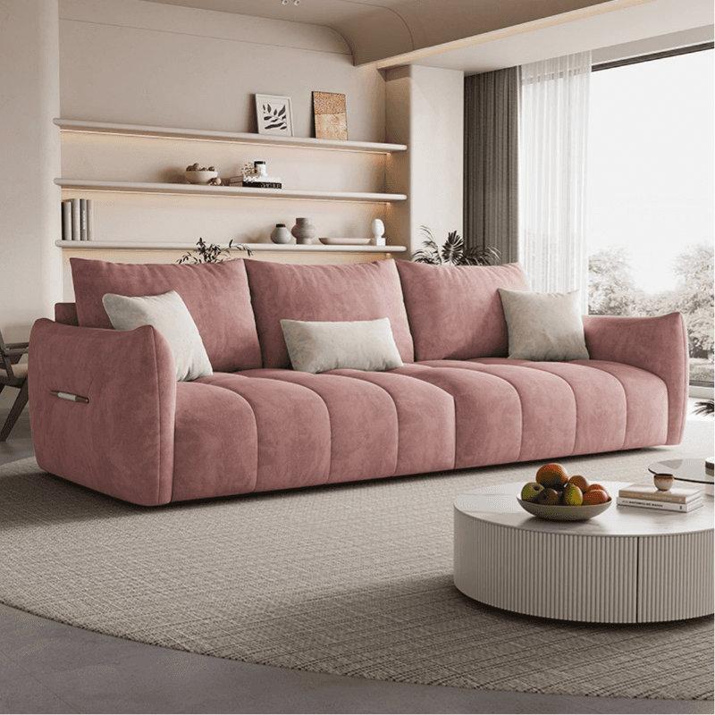 Modish Solid Color Scratch-durable Standard Sofa in Midnight Black/Mocha/Off-White, Seats 3 with 3 Pillows - image 8