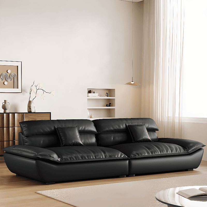Contemporary Modern Solid Color Stain Resistant Standard/Single Sofa in Midnight Black, Seats 4/5/3 with 1 Pillow
