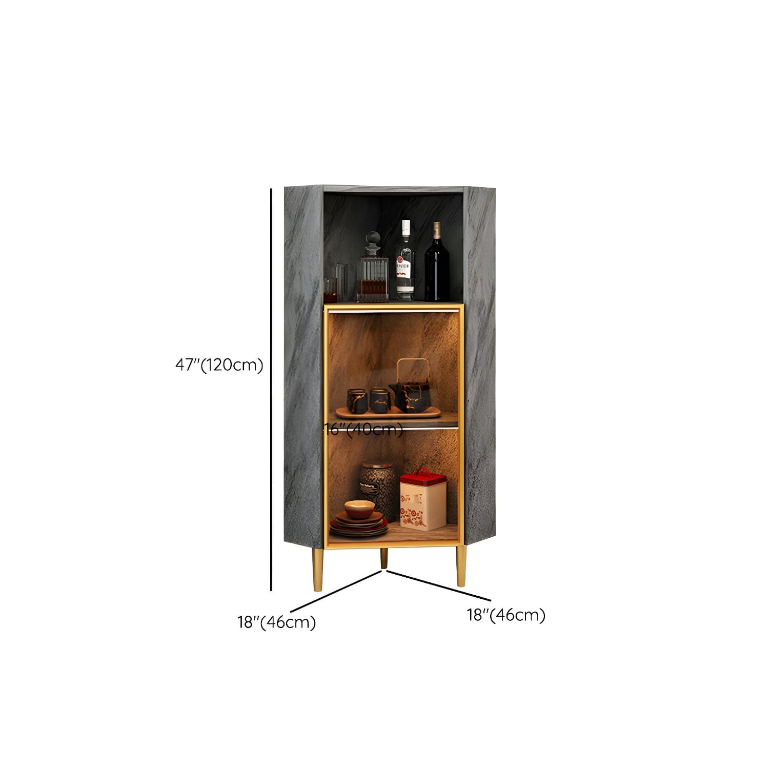 Glam Golden Corner Cabinet with Glass Doors and Exterior Shelving - image 13