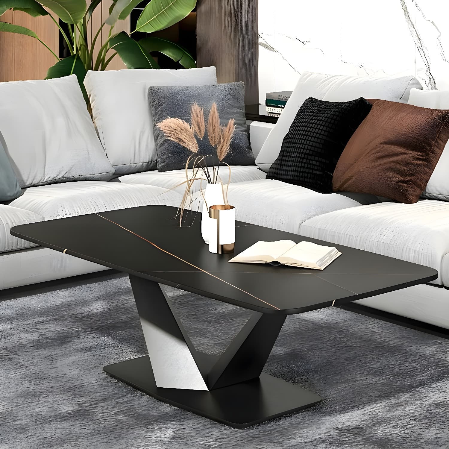Contemporary Square Stone Coffee Table with Scratch Resistant
