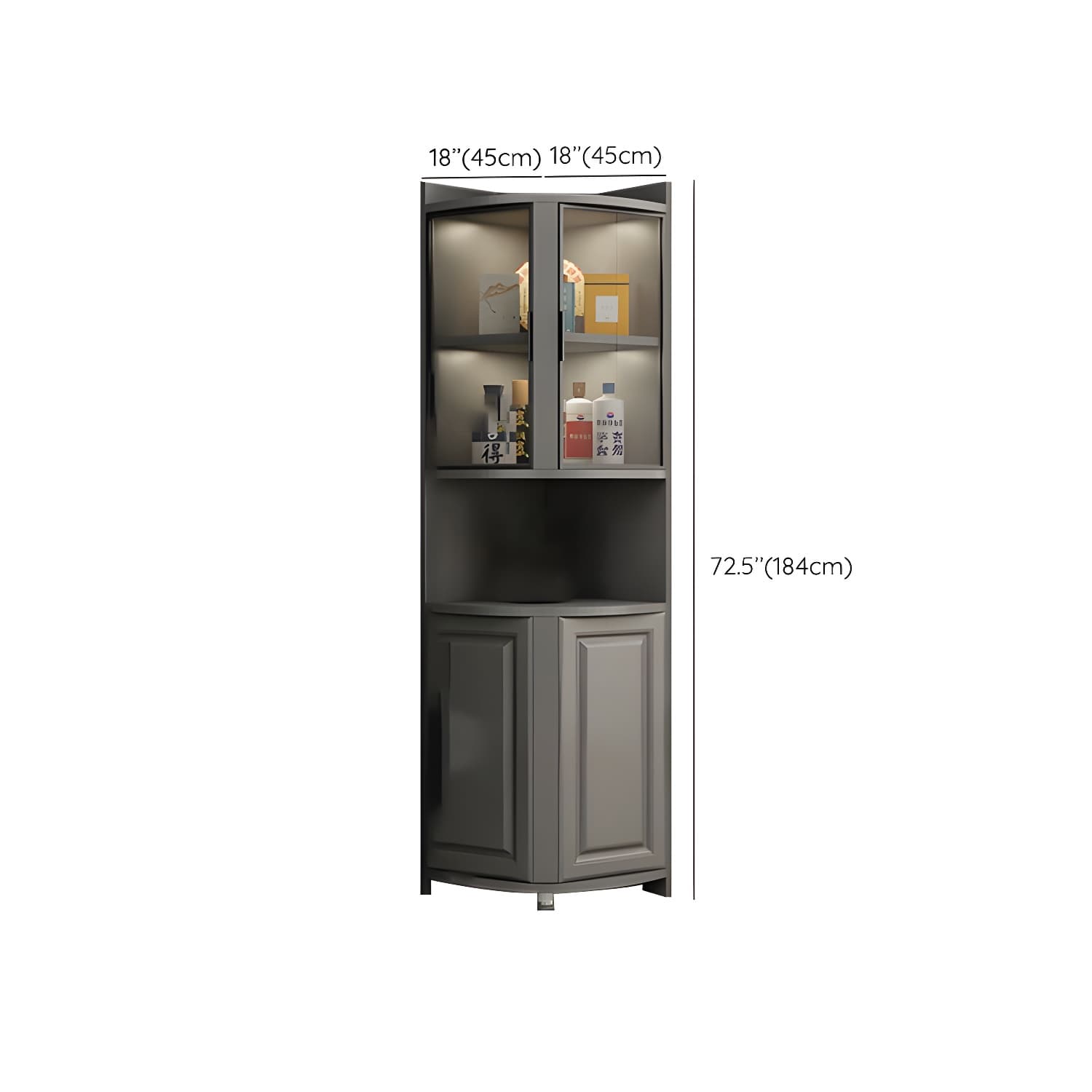 Gray Corner Accent Cabinet with Glass Doors and 8 Interior Shelves - image 14