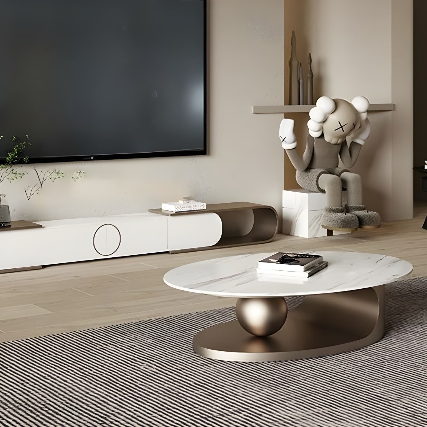 Glam Style Coffee Table Slate Top Stainless Steel Abstract Base - image 6
