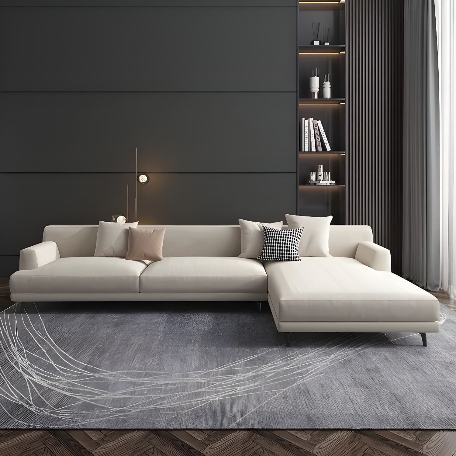 Modern Beige Cotton and Linen Sectional Sofa with Pine Wood Frame - image 3
