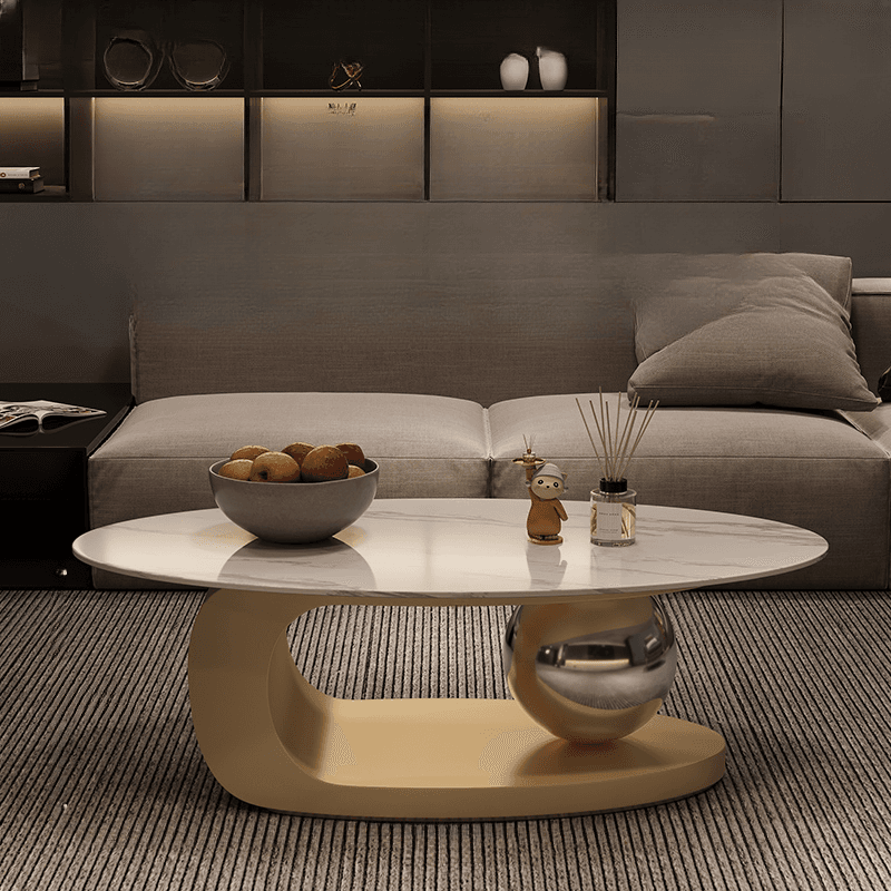 Single Stone Abstract Coffee Table with Chalk Top, Scratch-proofed and Oblong Shape for Indoor Use