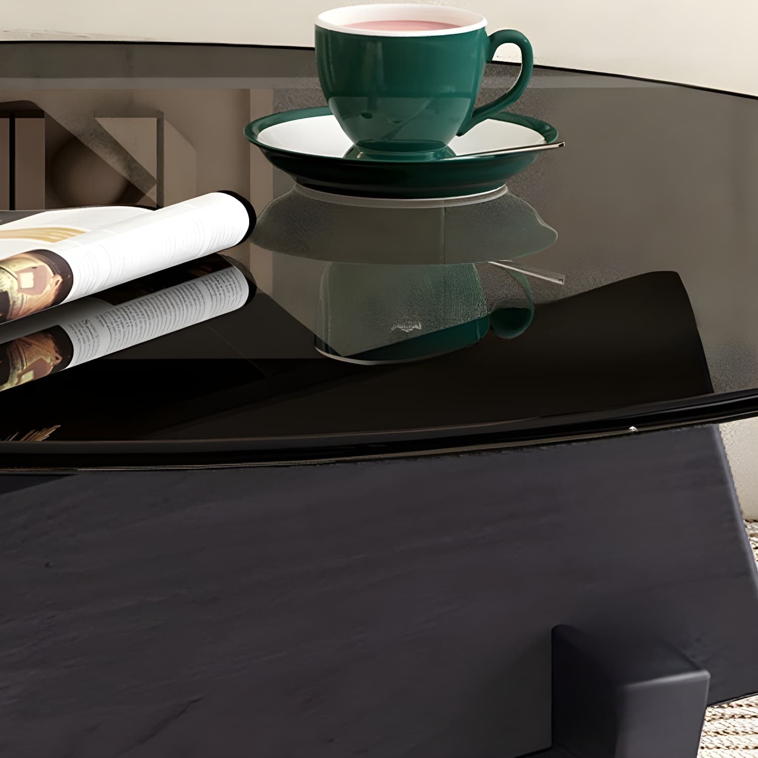 Stylish Round Glass Coffee Table with Tempered Top and Abstract Wood Base - image 10
