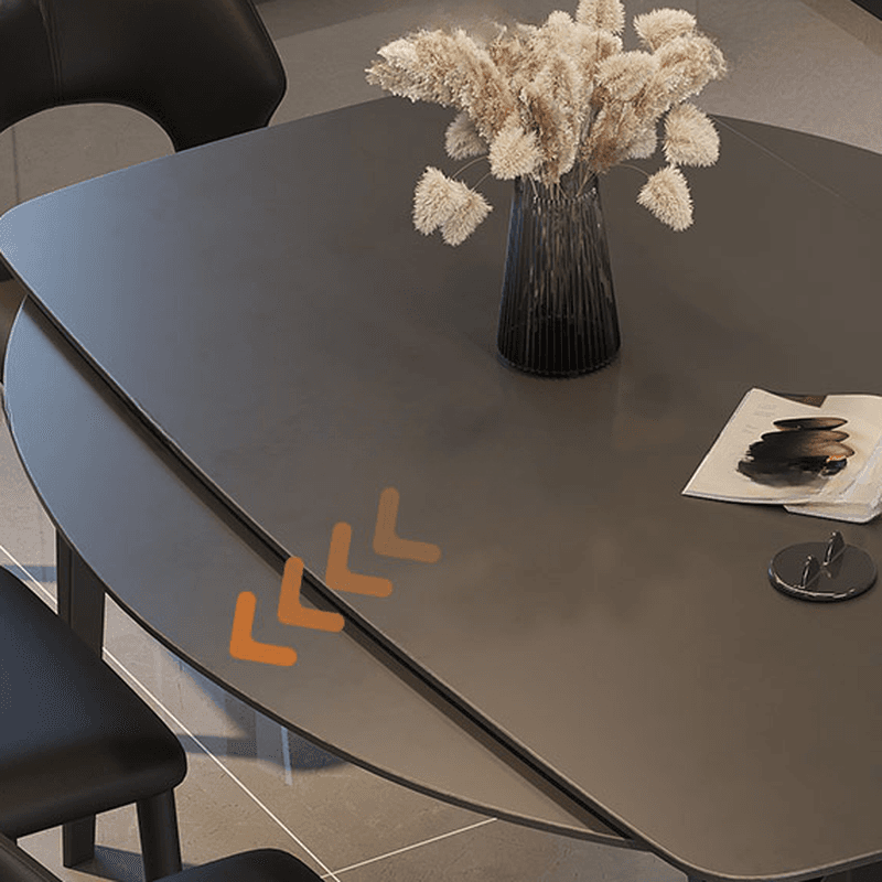 Dining Table Set with Slate Stone Top, Fold-away Leaf, Padded Chair with Back for 6 People in Midnight Black - image 8