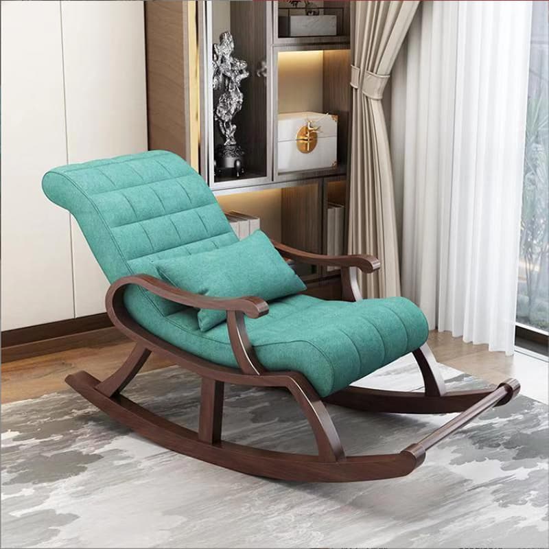 Stylish Modern Upholstered Rocking Chair with Brown Wood Legs and Track Arms - image 8