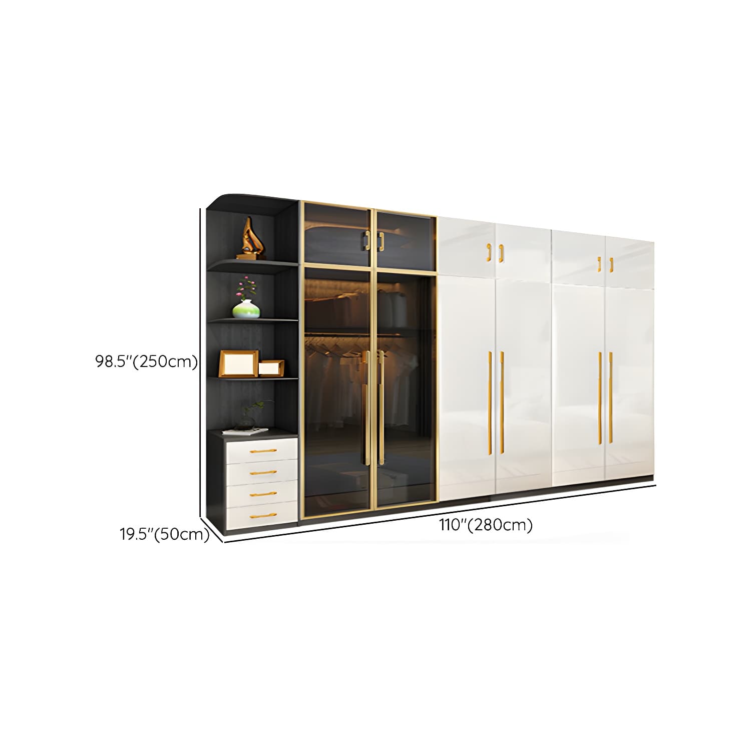 Modern Tempered Glass Doors Wardrobe Wood Frame Wardrobe without Light - image 31