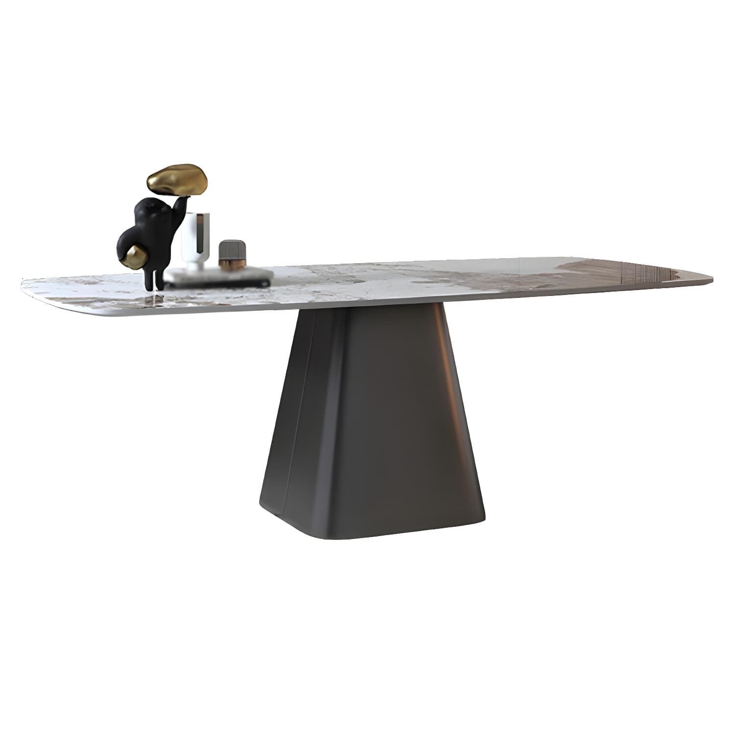 Luxury Sintered Stone Top Dining Table Rectangle White Table with Pedestal