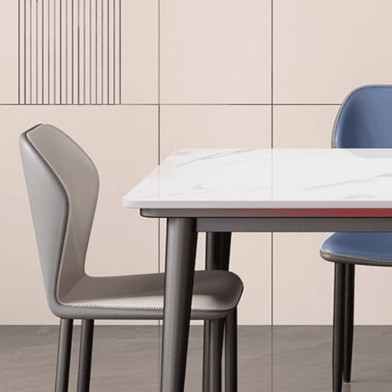 Trendy Rectangular Dining Table with Slate Stone Top, Standard Height, Fixed Table in White, Scratch-shielded - image 7
