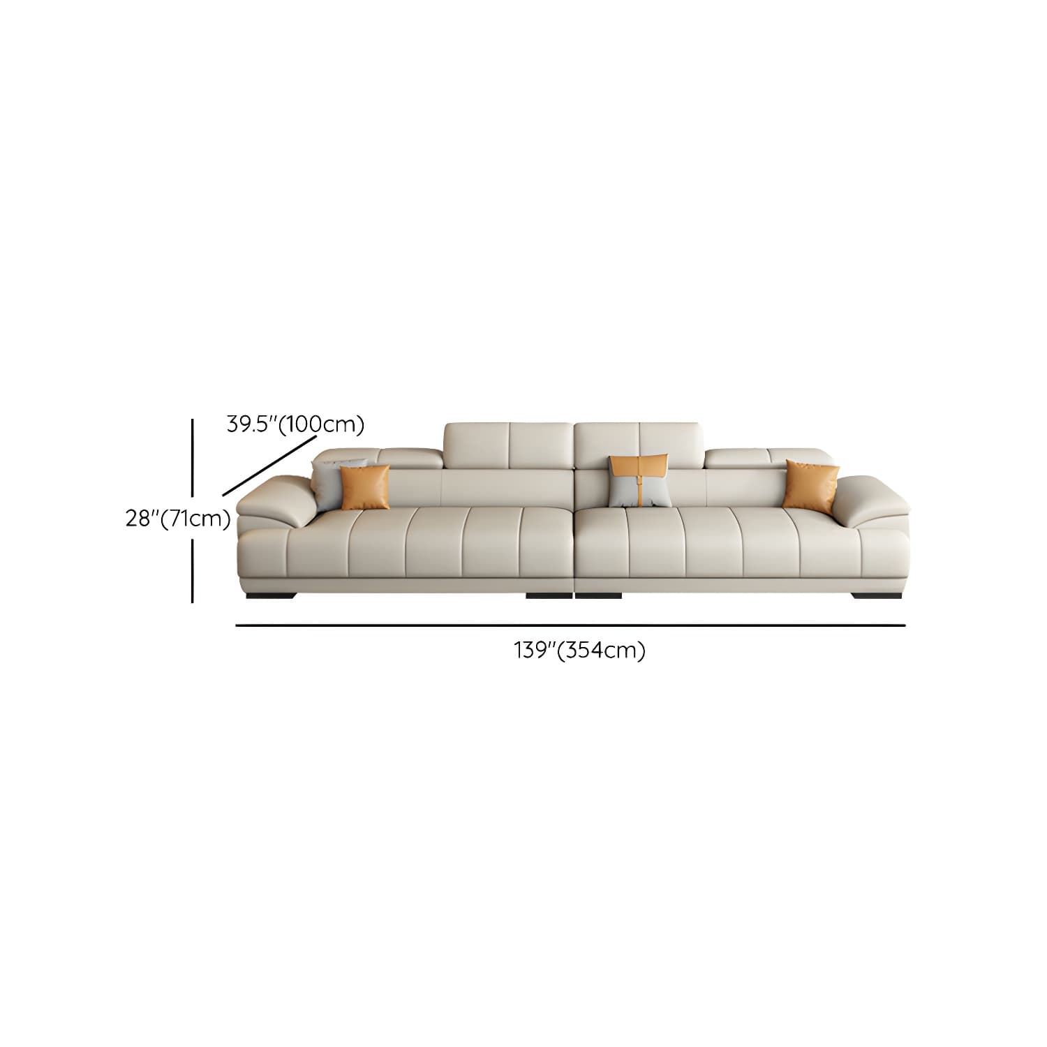 Elegant Beige Scandinavian Leather Sectional with Adjustable Headrests - image 14