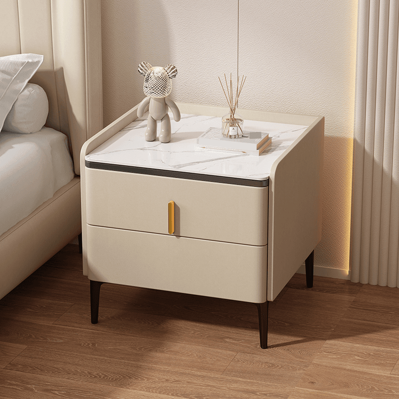 Minimalist 2 Tiers Drawer Storage Bedside Table with Faux Marble Countertop - image 4