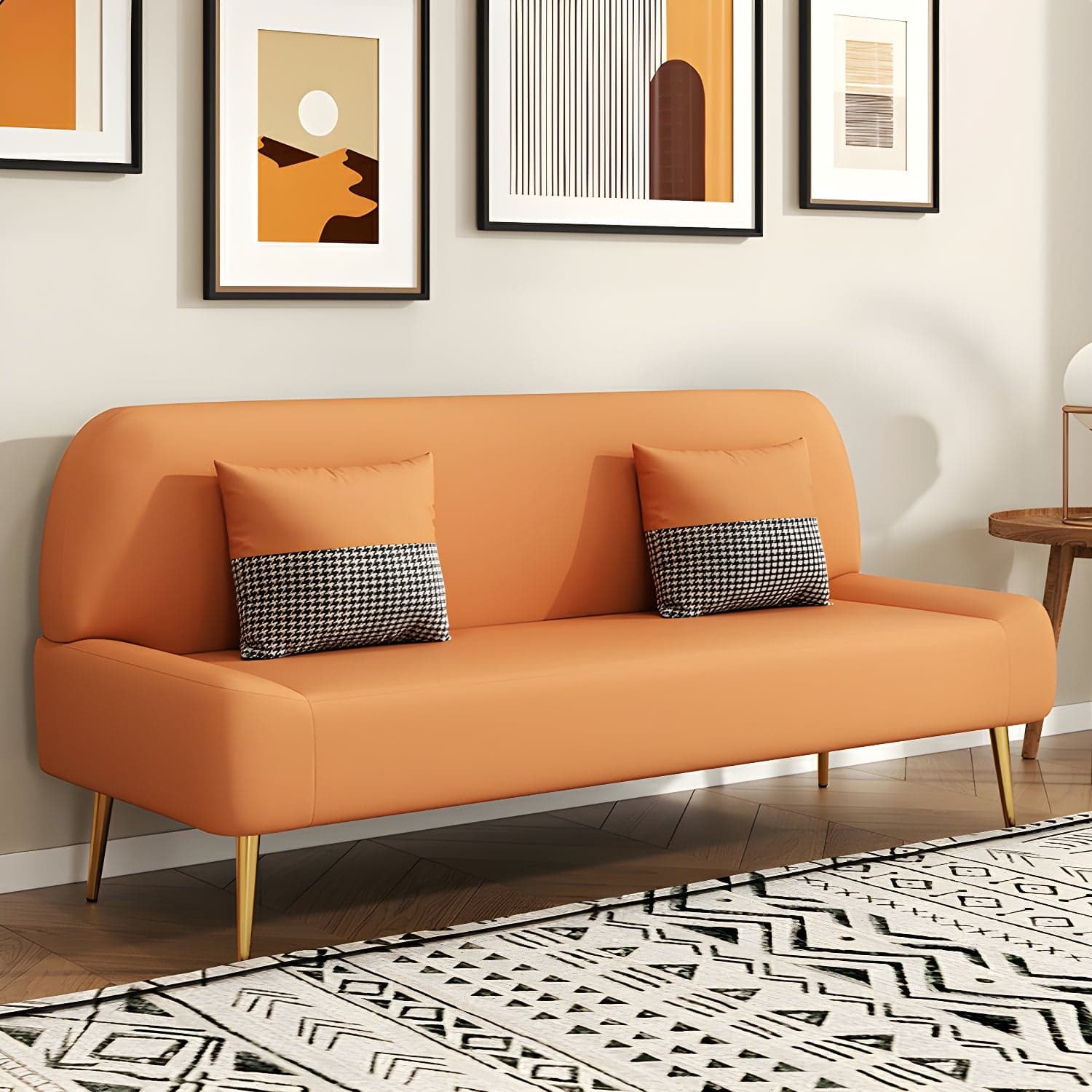 Scandinavian Faux Leather Small Size Sofa with Armless Design in Solid Color - image 7