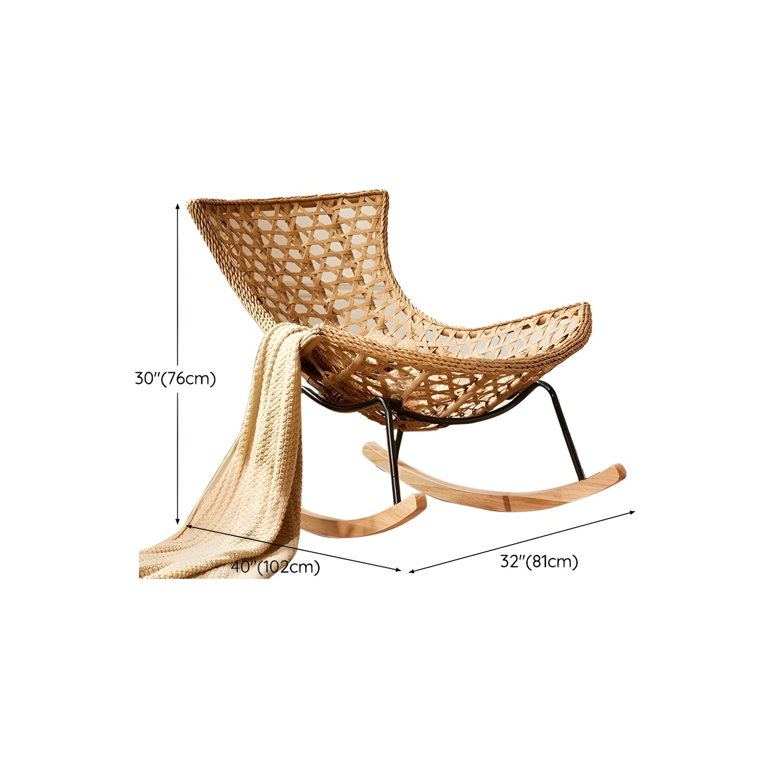 Traditional Armless Design Indoor Rocking Chair with rattan Frame and Nature Wood Legs - image 27