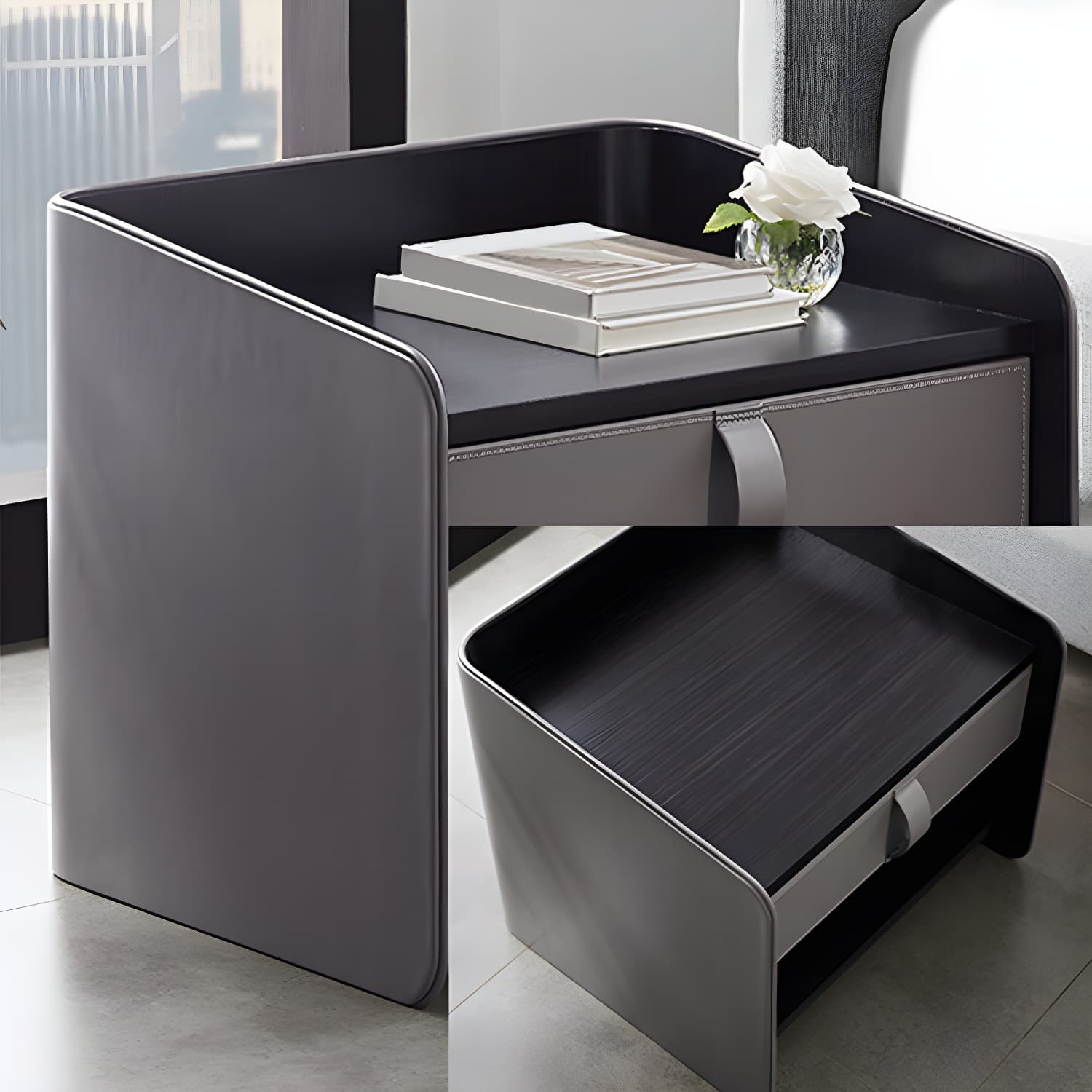 Faux Leather Nightstand Modern 1 - Drawer Accent Table Nightstand - image 11
