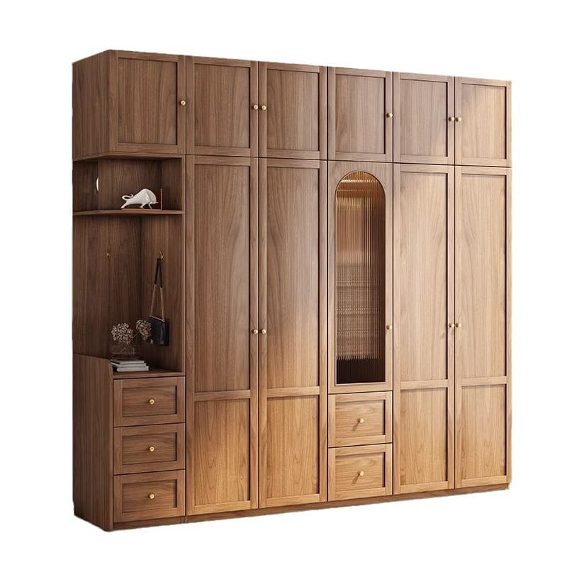 Minimalist Timber Sepia Cabinet Armoire with Interior Shelves & Clothing Rack & Soft Close Drawer & Soft Close Door - image 4
