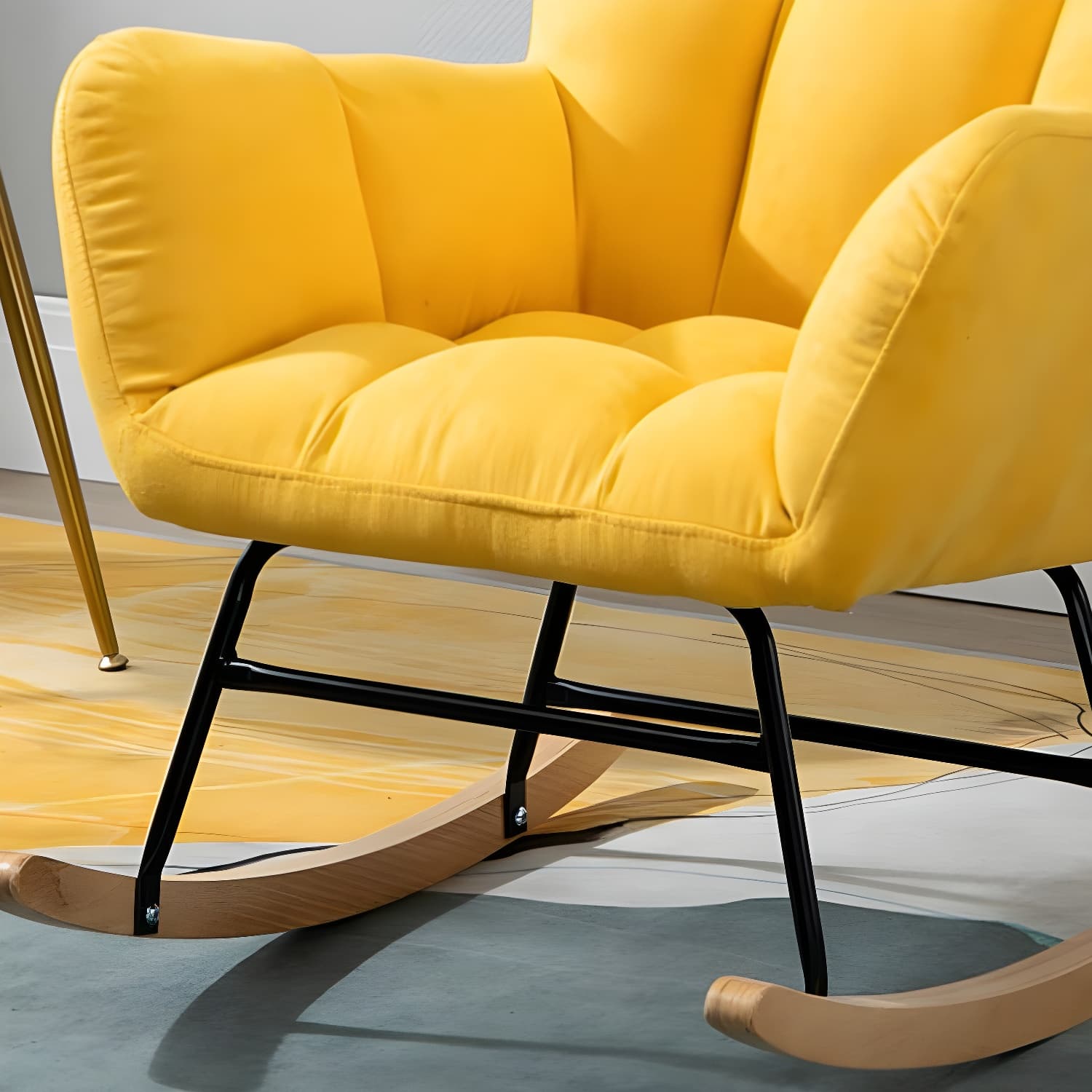 Stylish Modern Upholstered Rocking Chair with Natural Wood Legs and Tufted Back Cushion - image 15
