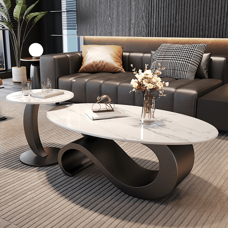 Minimalist Elliptical Rock Nesting Accent Table with Abstract Base - image 7