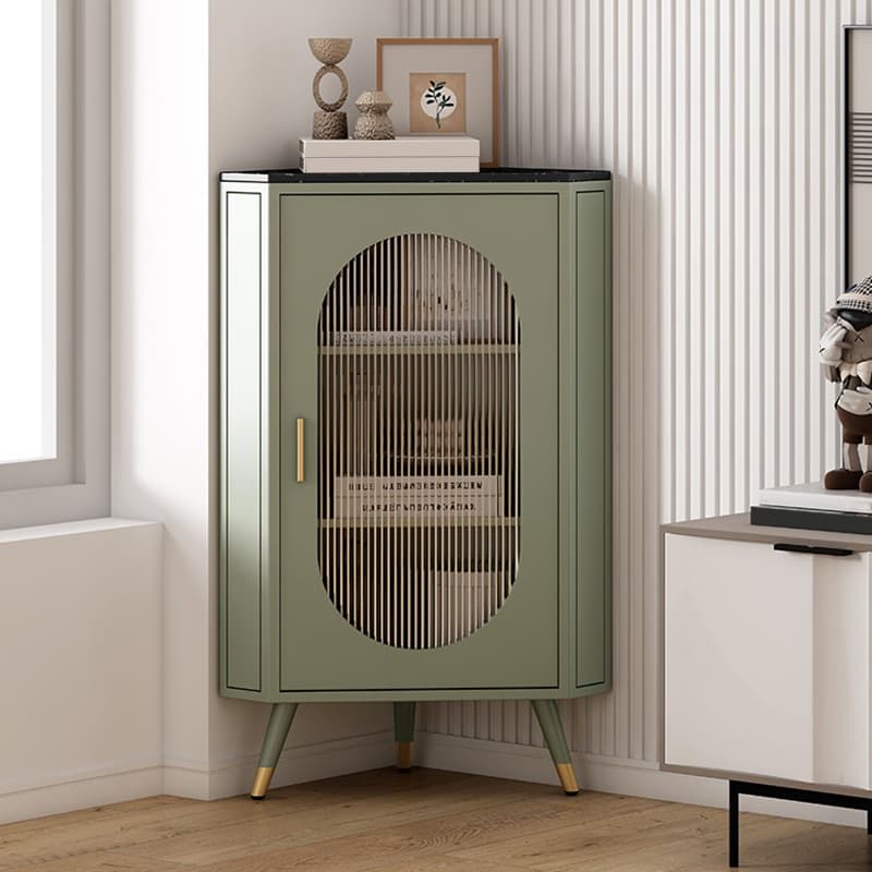 Modern Corner Accent Cabinet with Glass Doors and Iron Base (Easy Assembly)