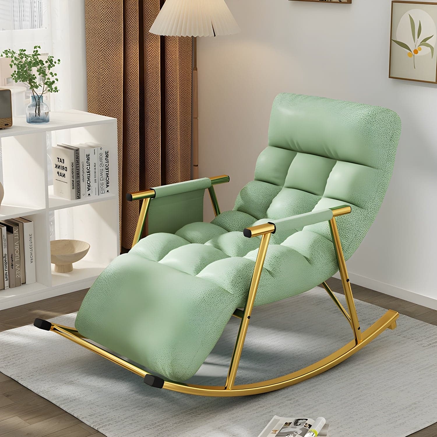 Chic Indoor Modern Rocking Chair - Upholstered, with Tuft and Track Arms, Seats One - image 6