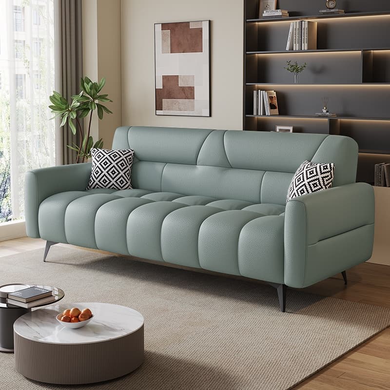Trendy Solid Color Scratch-immune Standard Sofa in Light Gray/Cerulean/Light Green with Arm, 4-seater/Seats 3, and 2 Pillows