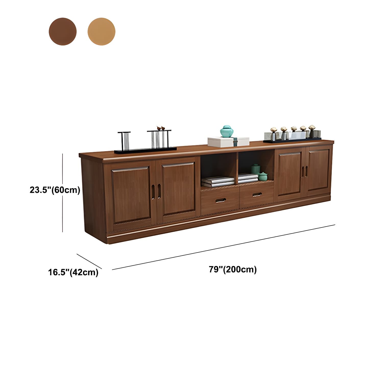 Traditional Solid Wood TV Console Open Storage TV Stand with Cabinet - image 14