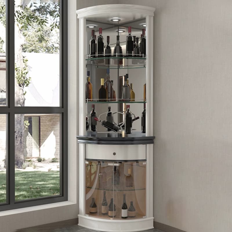 Circular Corner Glass Accent Cabinet with Clear Glass Doors and 3 Shelves
