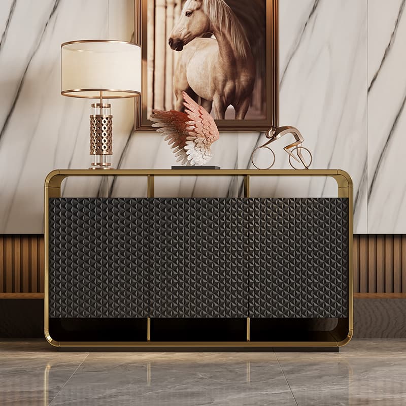 Self-supporting Metal Framed Wood Sideboard with Extreior 3 Shelves and a Counterboard in a Lavish Style - image 3