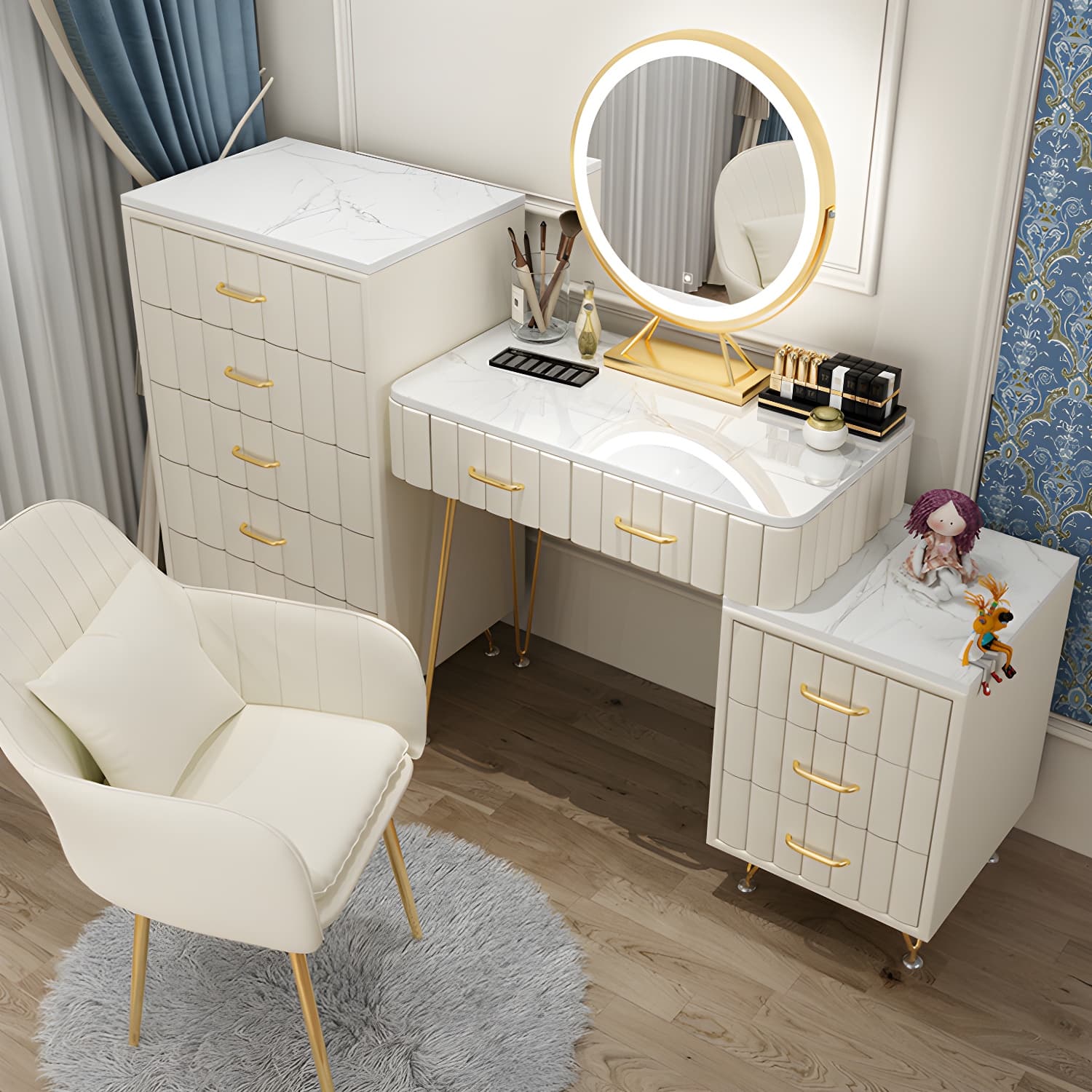 Contemporary With Drawer Wooden Bedroom Lighted Mirror Make-up Vanity - image 14